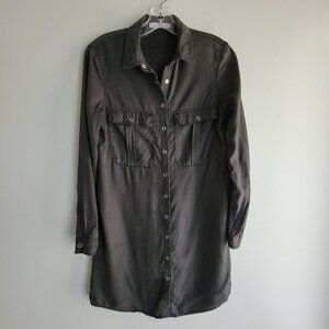 William B Long Sleeve Black Button Up Shirt Dress Size M